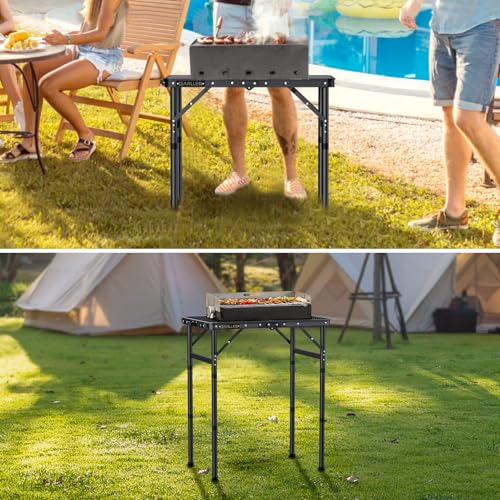 GARLLEN 2ft Folding Grill Table Max Capacity 66lbs, 3-Height Adjustable Folding Camping Table with Heat-Resistant Mesh Tabletop, Portable Aluminum Picnic Tables for BBQ, Outdoor, 22.8" L x 15.7" W - color: Black, size: Tabletop Size: 22.8"L x 15.7"W