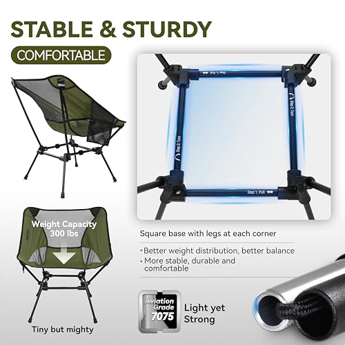 MARCHWAY Ultralight Folding Camping Chair, Heavy Duty Portable Compact for Outdoor Camp, Travel, Beach, Picnic, Festival, Hiking, Lightweight Backpacking (Green) - color: Green