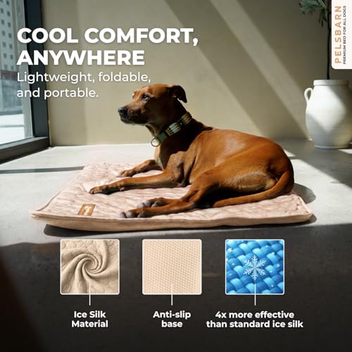 Pelsbarn Dog Cooling Mat- Ice Silk Summer Comfort, Self Cooling, Non-Slip Dog Pad, Durable & Washable, Mat for Large Dogs 25 x 37, Support Shelter Dogs with Every Purchase (Beige) - color: Light Beige, size: Large