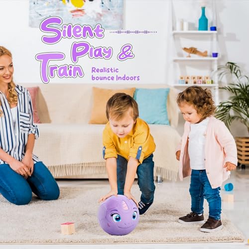 VangeBow Silent Indoor Soccer Balls for Toddlers 1-3, Inflatable Soft Plush Baby Toddler Soccer Ball Toys Gifts for Kid 3-5 Year Old Girl Boy First Birthday Gift (Unicorn, Pump Include) - style: Unicorn