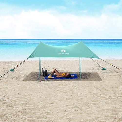 Red Suricata Family Beach Tent & Canopy, UPF50 Sun Shade, 4 Aluminum Poles, Sand Shovel, Medium Portable Sun Shelter (Medium, Turquoise) - color: Turquoise, size: Medium 7' x 7'