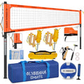 Professional Outdoor Volleyball Net Set for Backyard Beach with 1.7" Aluminum Poles, 45-ply HDPE Net, PU Volleyball and Pump, Boundary Line, Large Carry Bag - Anti-sag & Easy Setup - color: Orange