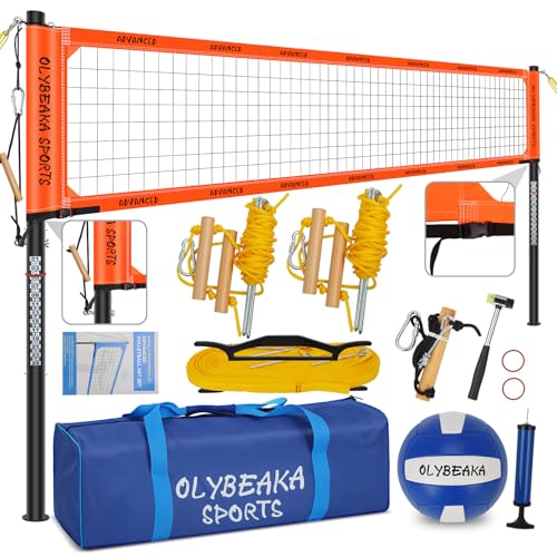Professional Outdoor Volleyball Net Set for Backyard Beach with 1.7" Aluminum Poles, 45-ply HDPE Net, PU Volleyball and Pump, Boundary Line, Large Carry Bag - Anti-sag & Easy Setup - color: Orange