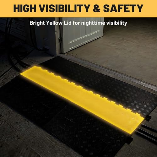 Yescom ADA Threshold Ramp for Wheelchair & Scooter, 5-Channel Rubber Cable Protector 110,000 Lbs Capacity Heavy Duty Bridge Ramp Non-Slip Wire Cord Cover for Driveway & Events - size: 2"h - 5 Channel - Ada