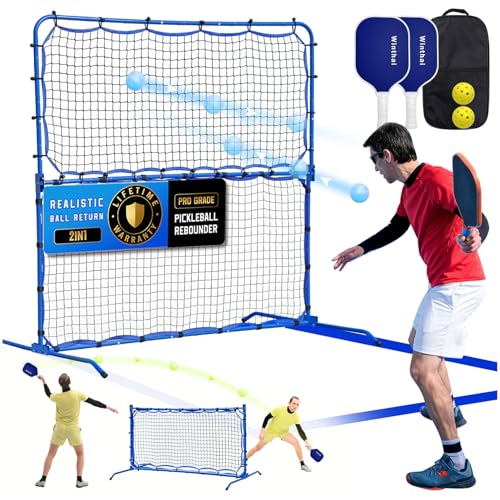 Pickleball Rebounder Net with Kitchen Lines System for Solo Training Equipment, 7.9FT or 6FT 2in1 Mini Pickleball Practice Net Portable Trainer for Driveway Backyard Garage, Easy Setup & Storage - size: 6FT Pickleball Net with Pro Paddles Set