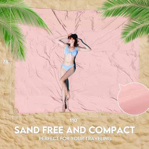BYDOLL Nylon Beach Blanket Waterproof Sandproof 78''x110'' Suits 1-7 Adults Oversized Sand Free Extra Large Blanket Lightweight Soft Picnic Mat for Beach Essentials - color: Pink, size: 78''x 110''