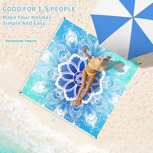 Beach Blanket 78''×81'' Suits 1-5 Adults Waterproof Sandproof Oversized Lightweight Blanket Packable Large Picnic Mat for Beach Travel Camping Picnic Hiking - color: Mandala, size: 78''x81''