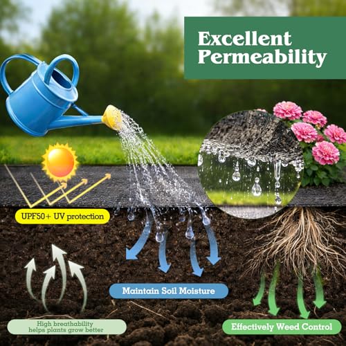 2.6FT x 300FT Weed Barrier Fabric, Garden Cloth Woven Landscape Fabric Heavy Duty with 120 U-Shaped Securing Pegs, Lawn Weed Block Mat Ground Cover for Garden Beds, Farming - size: 2.6FT x 300FT