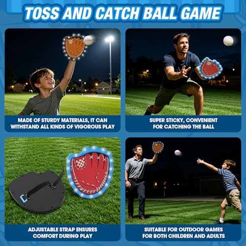 HYES Toss and Catch Ball Game Set, Light Up Baseball Toys Outdoor Pool Beach Yard Camping Games for Family, Toddler Glow in the Dark Baseball Gifts for Boys Girls Ages 3-12 (4 Paddles & 6 Balls) - style: 4 pack with light