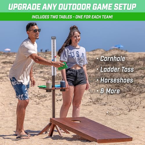 GoSports Wood Cornhole Scoreboard with Drink Holders - Dark Stain or White - Score Tracker Accessory for Backyard Games - Set of 2 ScoreCaddy Tables