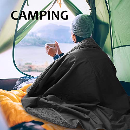 Tirrinia Large Waterproof Outdoor Blanket, Soft Warm Windproof Stadium Blanket with Sherpa Fleece and Foldable for Outdoor Sport, Baseball, Football, Beach, Concerts, Car - color: Black, size: 59" x 79"