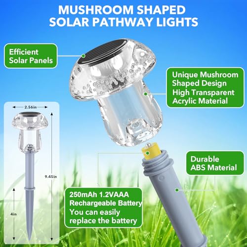 Benany Solar Lights Outdoor, 8 Pack Mushroom Lights Outside Waterproof, Solar Powered LED Lighting for Garden, Yard, Landscape, Path, Pathway, Lawn, Walkway, Driveway, Backyard Decor (Warm White) - color: Warm White