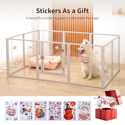 Clear Acrylic Dog Play Pen Indoor - 59 Inch 10-Panel Pet Enclosure for Small Dogs & Cats, Outdoor Use with Door, Easy Assemble & Cleaning