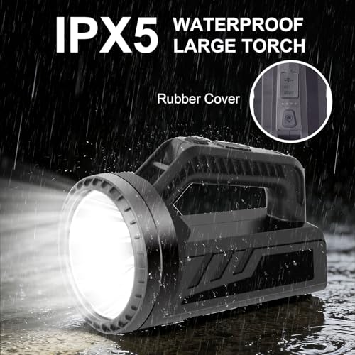 Rechargeable LED Spotlight Flashlight, Portable Camping Lantern 4800mAh, 7 Light Modes &Waterproof, Super Bright Handheld Spotlight for Hurricane Emergency, Outages, Camping, Hiking - color: Black