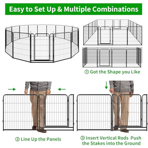 Kfvigoho Dog Playpen Outdoor Extra Wide 16 Piece Panels Heavy Duty Dog Fence 40" Height Anti-Rust with Doors Portable for RV Camping Yard, Total 42FT, 140 Sq.ft, Snowy Black - style: 32"W x 40"H