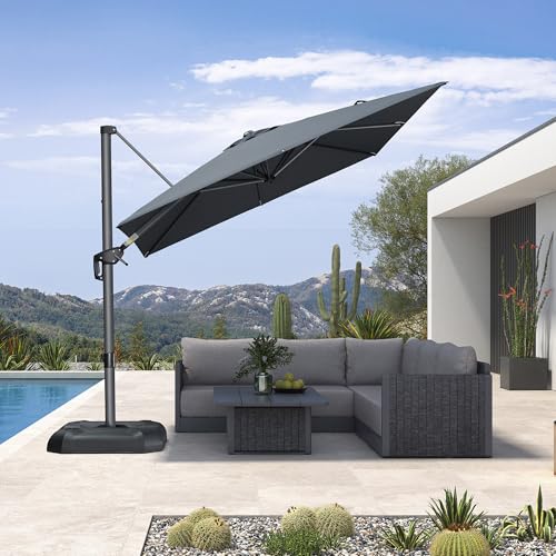 PURPLE LEAF 8 Feet Patio Umbrella Outdoor Cantilever Square Umbrella Aluminum Offset Umbrella with 360-degree Rotation for Garden Deck Pool Patio, Grey - color: Grey, size: 8' X 8', style: Standard