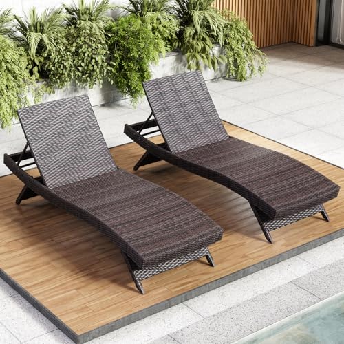 Nestl Chaise Lounge Chair Outdoor Set of 2, Wicker Patio Lounge Chair, Outdoor Lounge Chair with Reclining Backrest - size: Set of 2