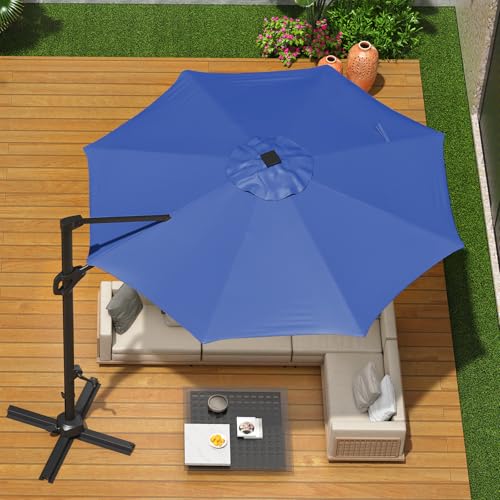 TrailBlaze 360° Rotating Cantilever Patio Umbrella – Heavy-Duty Waterproof Sun Shade, Adjustable Tilt, Rust-Proof Aluminum Frame, Cross Base Included, Outdoor Market Parasol for Garden, Deck, Pool, Backyard - color: Navy Blue