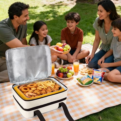 Trunab Insulated Casserole Carrier for Hot or Cold Food, Double Thermal Food Containers, Fit 9x13 Inches Baking Dish Foil Pans, For Picnic Cookouts, Potluck Parties, Beach,Beige (Beige) - color: Beige