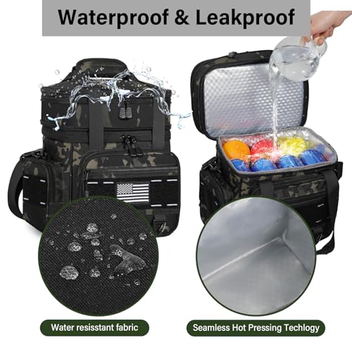 TENKIST Expandable Tactical Lunch Box, Large Insulated Lunch Cooler Bag Heavy Duty Leakproof Lunch Pail for Men Adults Work Office Outdoor Picnic Trips,16L,Black-Camo - color: B-Black Camo, size: 16L