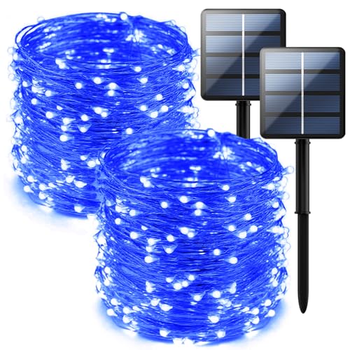 2-Pack 200 LED Solar Fairy Lights Outdoor, Upgraded Oversize Lamp Beads & Super Bright Solar String Lights Outoor, 8 Modes Solar Lights for Garden Patio Decorations(Blue) - color: Blue