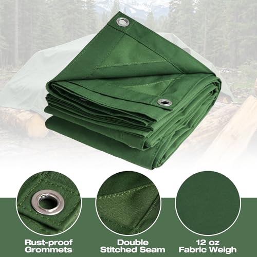 Canvas Tarp 10x12ft 21mil with Rustproof Grommets, Heavy Duty Waterproof Multipurpose Outdoor Tarpaulin Cover for Canopy Tent, Roof, Camping, Woodpile, Trailer - size: 10*12 Feet