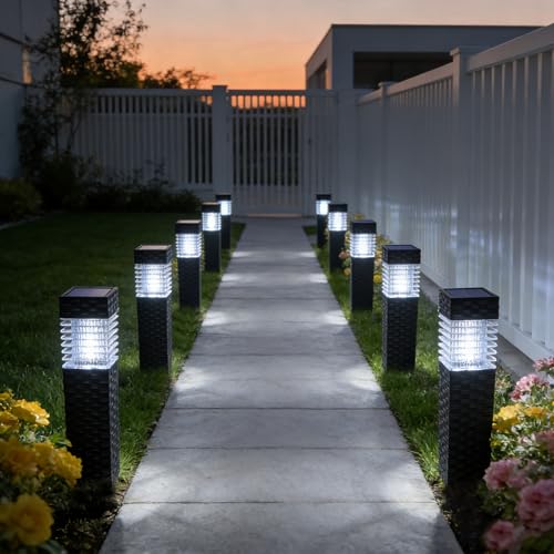 SUNNYPARK Solar Pathway Lights Outdoor, 8 Pack Rattan Pattern Solar Path Lights Waterproof, Outdoor LED Landscape Lights for Walkway, Driveway, Patio, Yard (Cool White) - color: Cool White