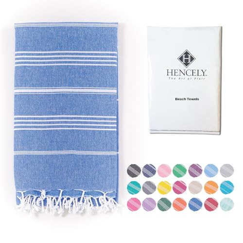 Hencely Turkish Beach Towel 37x68 Oversized, Sand-Free, Quick-Dry, Lightweight - Travel Essential for Pool & Bath - Striped 100% Cotton Bathroom Towels Accessories Gift (Blue) - color: Blue