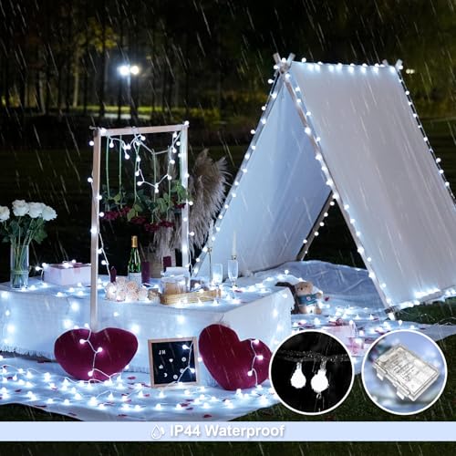 JMEXSUSS Globe String Lights Battery Operated - 100 LED White Fairy Lights Indoor Outdoor Waterproof 33FT Battery Powered String Lights with Remote for Wedding Bedroom Classroom Camping Decor - color: White, size: 100 LED Battery