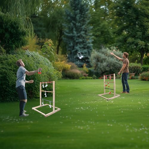 GOTHINK Wooden Ladder Toss Game Set - Finished Wood Toss Set with Ladder Ball Bolos - Indoor & Outdoor Game for Kids & Adults - color: Ladder Toss 2 Set