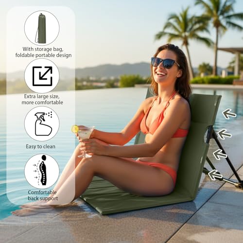 Jetec Foldable Floor Backrest Chair Portable Camping Chair with Storage Bag Light Weight Lazy Seat for Indoor Outdoor Bed Ground Park Lawn Concerts Beach Hiking - color: Army Green, size: X-Large