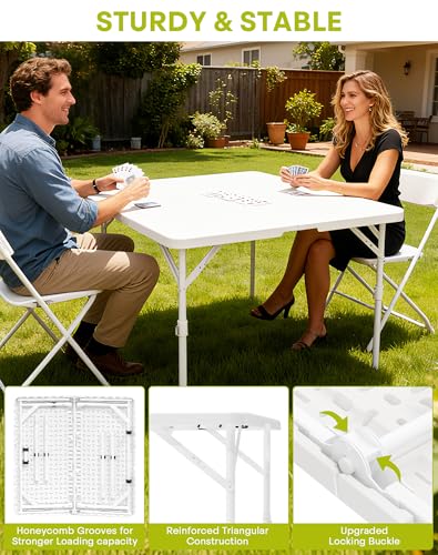 34" Folding Card Table, 3 Foot Portable Plastic Tables with Collapsible Legs & Carrying Handle, Fold in Half Square Table, Bi-Folding Commercial Tables for Indoor Outdoor Party Dining Camping - size: 1PK Card Table