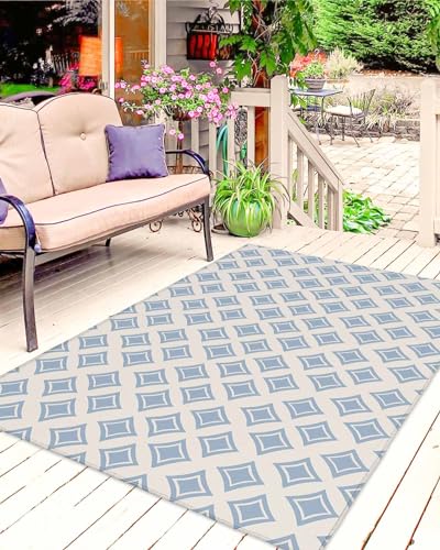 Outdoor Rug 6'x9' for Patio Clearance Large Outside Rug Chenille Patio Rugs Indoor Outdoor Carpet Artistic Geometric Rhombus Texture Blue Area Rugs for Camping Porch Deck Balcony - color: Abstractidt3395, size: 6' x 9' (Rectangular)