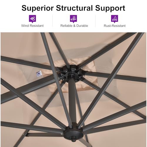 PURPLE LEAF 8 Feet Patio Umbrella Outdoor Cantilever Square Umbrella Aluminum Offset Umbrella with 360-degree Rotation for Garden Deck Pool Patio Taupe - color: Taupe, size: 8' X 8', style: Standard