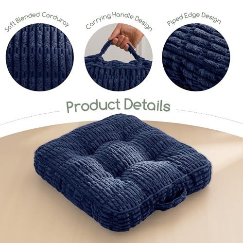 HIGOGOGO Floor Pillow Cushion for Adults, Meditation Cushion Pillow, Blended Corduroy Cover, Large Square Floor Sitting for Tatami Living Room or Yoga, 22x22 Inch, Navy - color: Square Navy, size: 4" Thick(Pack of 1)