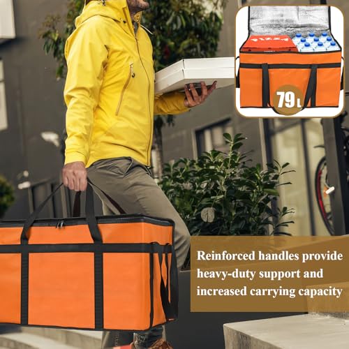 PEASUG Insulated Bags for Food Delivery, XXXL Pizza Delivery Bags, Large Capacity Cooler Bag Keep Food Warm for Grocery Shopping and Catering, Foldable, Heavy-Duty (Orange) - color: Orange, size: XXX-Large