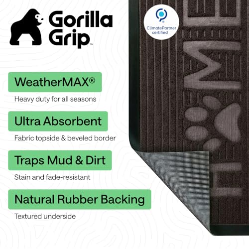 GORILLA GRIP 100% Waterproof All-Season WeatherMAX Doormat US Designed Natural Rubber, Stain and Fade Resistant, Low Profile Indoor Outdoor Door Mats, Easy Clean Patio Mat, Espresso Home Paw - color: Espresso Home Paw, size: 29" x 17"