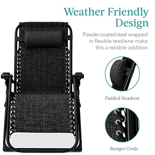 Best Choice Products Oversized Zero Gravity Chair, Folding Outdoor Patio Recliner, XL Anti Gravity Lounger w/Removable Cushion, Cup Holder, Side Tray, 350lb Capacity - Onyx Black - color: Onyx Black