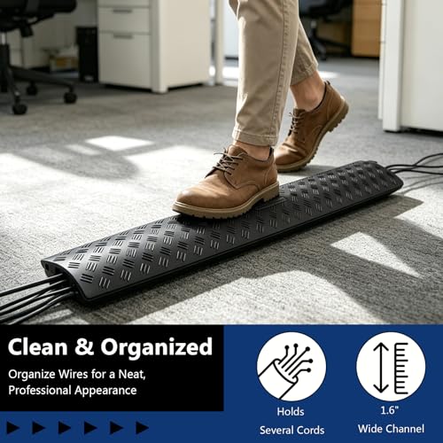 Heavy Duty Cord Cover 2 Pack 40 Inch Cable Protector Ramp 11000 lbs, Outdoor Floor Wire Cover with 1.6" Wide Channel, Modular Interlocking Anti Trip Cable Ramp for Driveway Sidewalk Garage(Black) - color: Black, size: Small