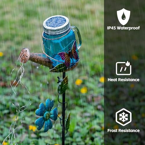 SRNPMIU Solar Watering Can Light, Yard Outdoor Decor Lights, IP65 Waterproof, Hanging Butterfly Garden Light, Outside Garden Flower Bed Decor, Women Gift, Birthday Gifts - color: Blue-Butterfly