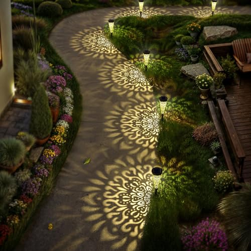 gardencave 6 Pack Solar Lights Outdoor Garden Decorative Mandala Solar Pathway Lights Waterproof Plastic Outside Solar Path Landscape Lights Gardening Gifts for Women Mom Backyard Walkway Yard Decor - color: Black-a