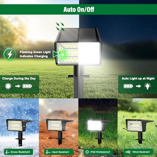 Solar Spot Lights Outdoor with 60 LED & Auto On/Off, 6 Pack Solar Lights Outdoor Waterproof IP68 with 3 Lighting Modes, 2-in-1 Solars Landscape Light for Outside, Garden, Yard(Cool White) - color: Cool White, size: 6 Pack