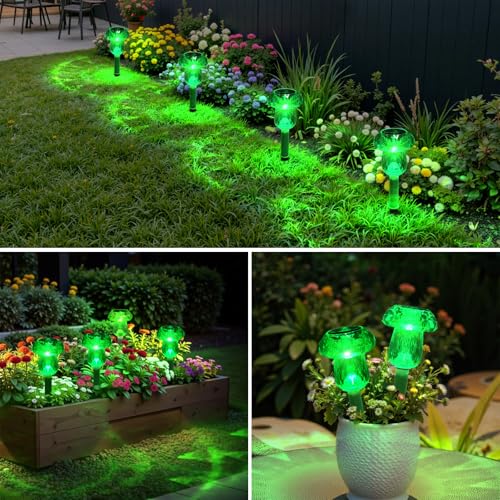 Mancra 8 Pack Solar Garden Lights Outdoor, Green LED Mushroom Solar Pathway Lights Waterproof Dusk to Dawn Solar Lights for Yard Walkway Garden Decor - color: Green