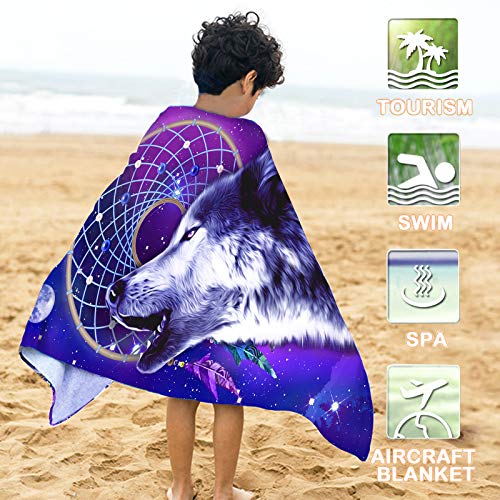 Bonsai Tree Wolf Beach Towel, Cool Dream Catcher Microfiber Bath Towel Gifts for Boys Kids, Funny Blue Purple Galaxy Space Animals Sand Free Quick Dry Travel Towels for Mens Pool Sports 30" x 60" - color: Wolf 1, size: 30"x60"