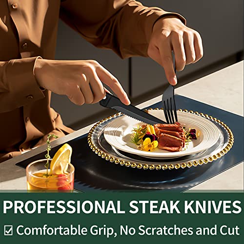 EWFEN 24-Piece Black Silverware Set with Steak Knives, Black Flatware Set for 4, Food-Grade Stainless Steel Tableware Cutlery Set, Mirror Finished Utensil Sets for Home Restaurant, Round Edge - style: Round Edge