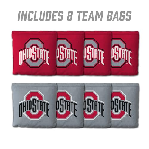 YouTheFan Officially-Licensed NCAA Set of 8 Cornhole Bags - All Weather Dual Sided Slide & Stop - Regulation Size with Carry case - color: Ohio State Buckeyes