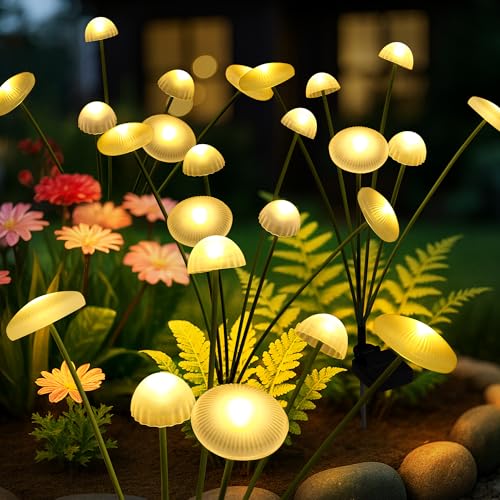 Solar Garden Lights, 4pack Warm White LED Solar Lights for Outside, Swaying Mushroom Lights Outdoor Decorative, Waterproof Light Decor for Yard,Lawn,Patio,Pathway Decoration - size: 4 Pack