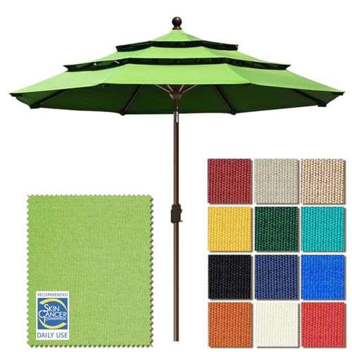 EliteShade USA 10-Year-Non-Fading 9ft 3-Tier Market Patio Umbrella, Commercial Grade Outdoor Table Umbrella with Crank Open, Windproof & UPF 50+ UV Protection, Heavy Duty Ventilation for Garden, Deck, Pool, Backyard, Beach & Bistro, Macaw Green - color: M