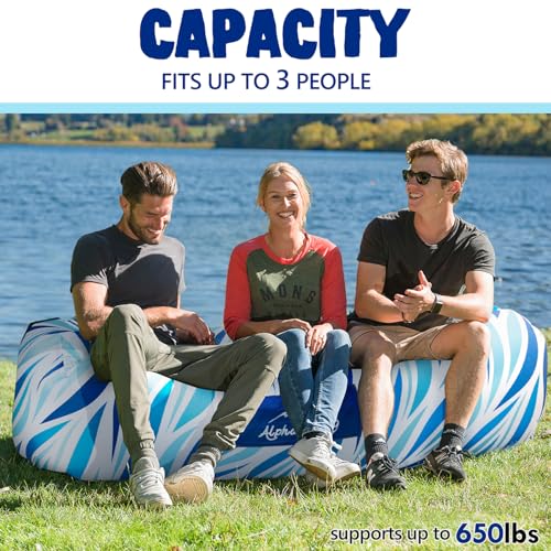 AlphaBeing Inflatable Lounger Beach Chair Accessories, Air Sofa Hammock Inflatable Couch for Camping Backyard Lakeside with Compression Sacks, Ideal Outdoor Gifts for Adults - color: Blue Wave