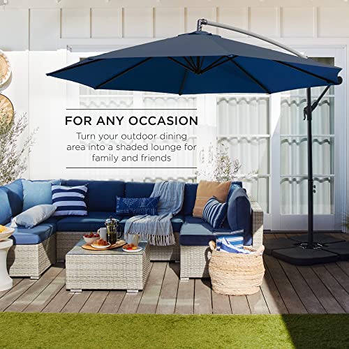 Best Choice Products 10ft Offset Cantilever Hanging Market Patio Umbrella, 8 Sturdy Ribs, Easy Adjustment - Navy Blue - color: Navy Blue, size: Offset